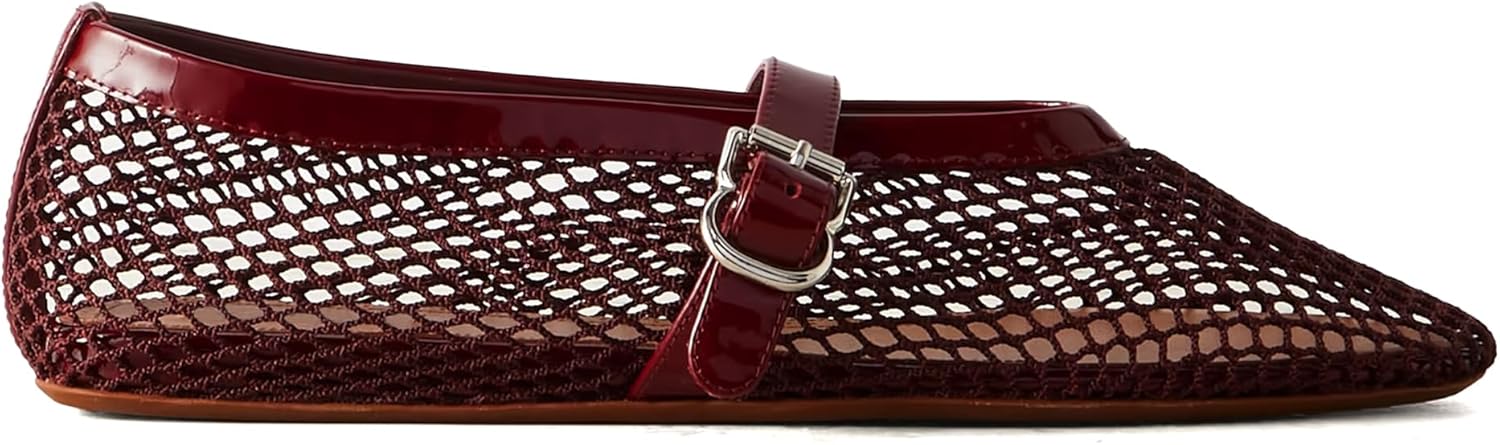 Women's Mesh Ballet Flats Buckle Strap Comfortable Ballerina Shoes Ladies Clear Fishnet Wide Width Flats for Women Slip-on Casual Dress Mary Jane Flats Fall 2025 - Image 4