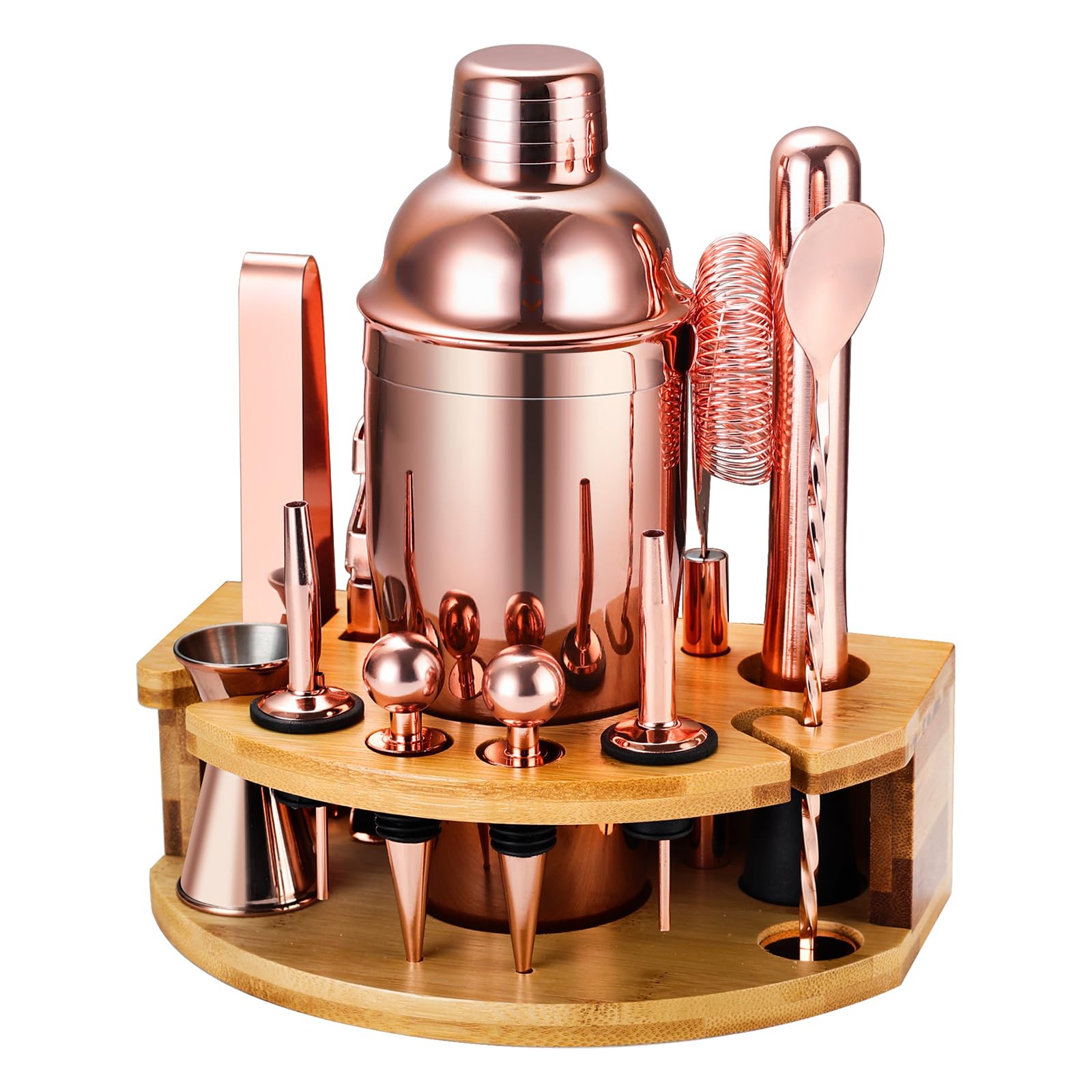 Set Shaker Cocktail Kit Barman con Supporto, Set Barman in Acciaio INOX da 750ML 12 pezzi con dosatore misurino cocktail, Kit Barman Professionale Completo per Home Bar, Regali per Papà (Oro Rosa)