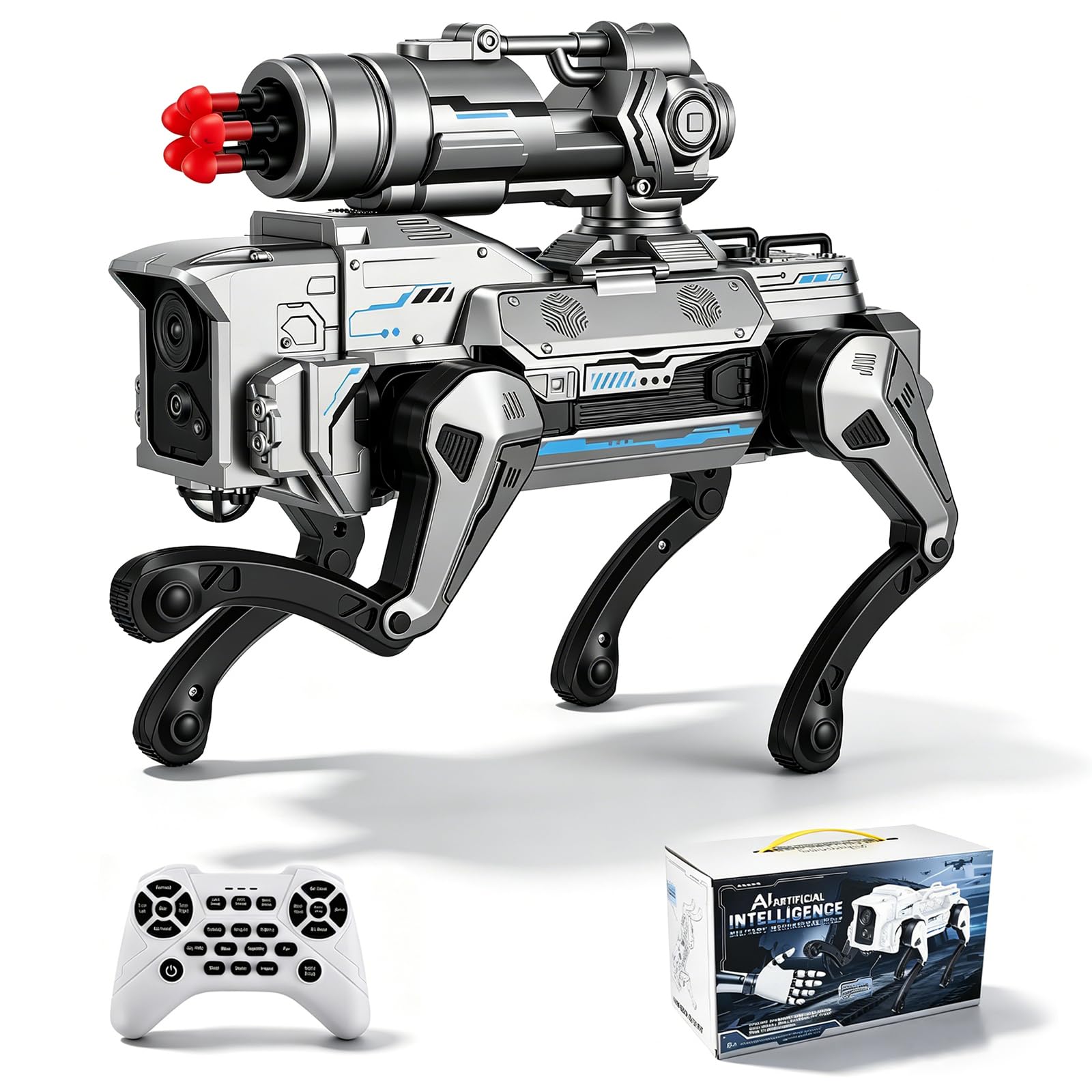 Chien Robot Télécommandé pour Enfants de 3 à 12 Ans, Chien Robot Intelligent avec Lanceur de Munitions Souples, Programmable, Danse, Musique, Interactif, Jouet Garçon Fille
