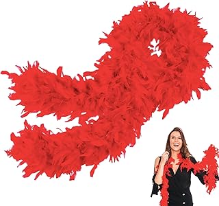 POPOYU Boa de plumas rojas, para mujer y niña, 80 g, 2 m, 2 m, color rojo, para carnaval en la calle, fiesta de cumpleaños, conciertos, carnaval, decoración de mesa, Halloween, fiesta de Navidad