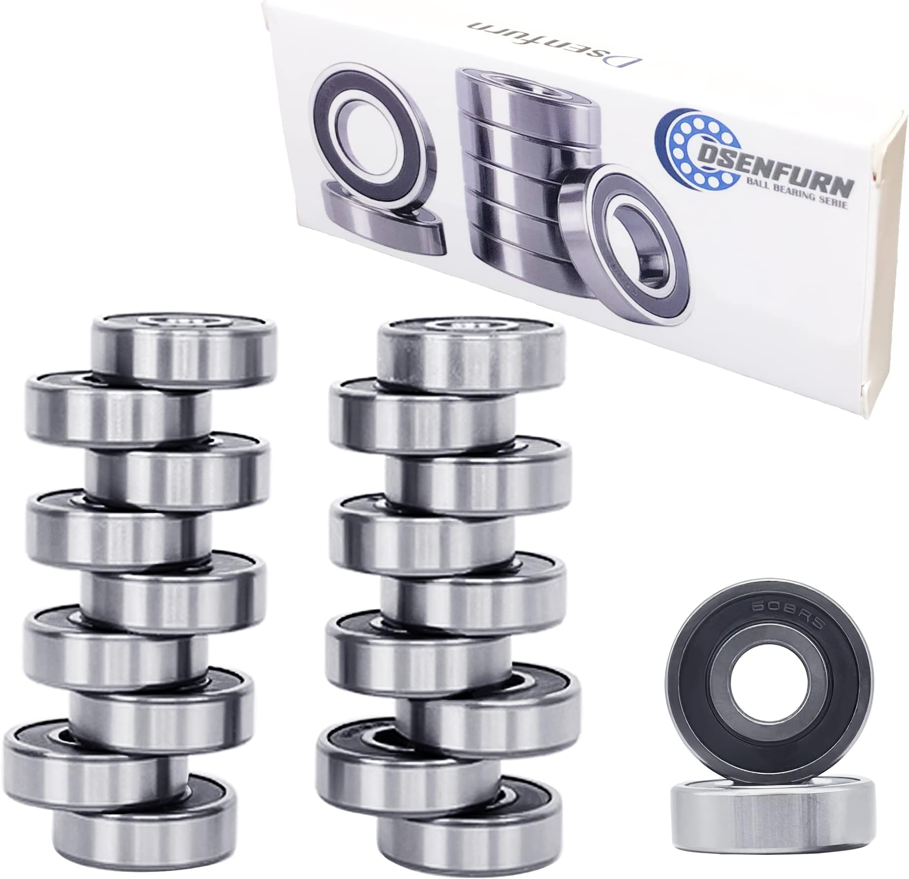 [20 Pack] 608-2RS Ball Bearings Skateboard / 3D Prints Printing, Double Rubber Sealed Miniature Deep Groove Ball Bearings for Skateboards, Inline Skates,YoYo - 8mm x 22mm x 7mm, Bearing Steel