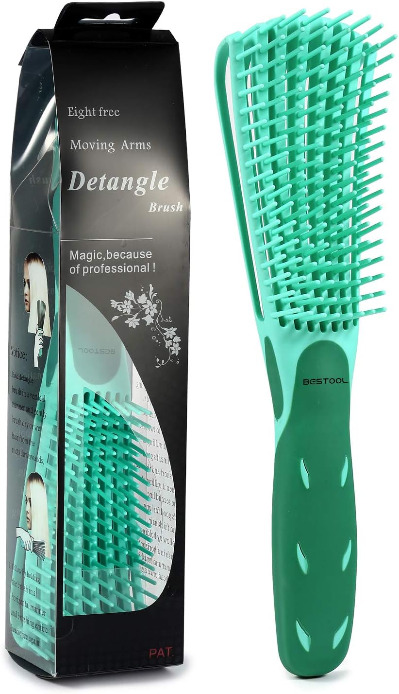 BESTOOL Detangle Hair Brush, Detangling Brush for Black Natural Hair Curly Afro 3/4abc Texture, Curly Hair Brush Faster and Easier Detangle Wet or Dry Hair with No Pain (Green)