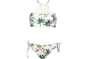 Girls High Neck Halter Top and Side Tie Bikini Bottom Set Swimsuit