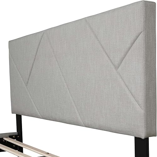 Miniatura 7 de TMEOSK Marco de cama de plataforma tapizada con cabecero, marco de cama de lino moderno, no necesita somier para niños, niñas, adolescentes y