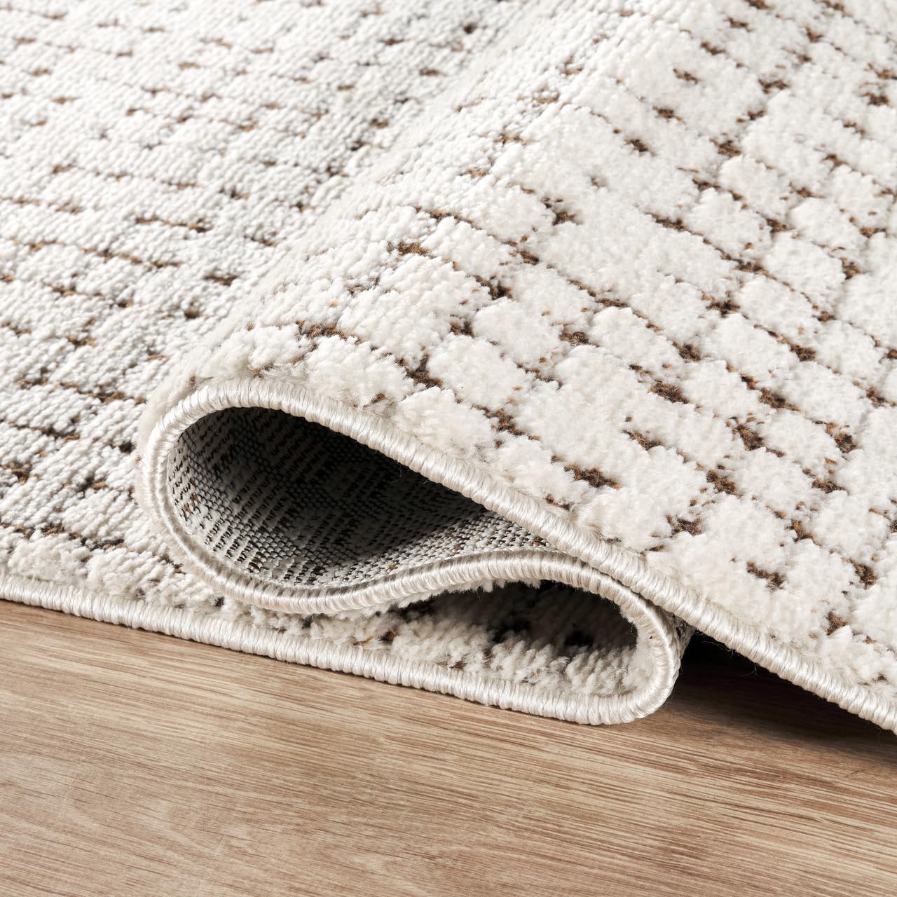 Abani Cream/Brown Area Rug – 8' x 10' – Oliver Collection – Crosshatch Pattern – Non-Shedding, Easy to Clean – Durable for Living Room, Bedroom, or Office, Pet & Child Friendly