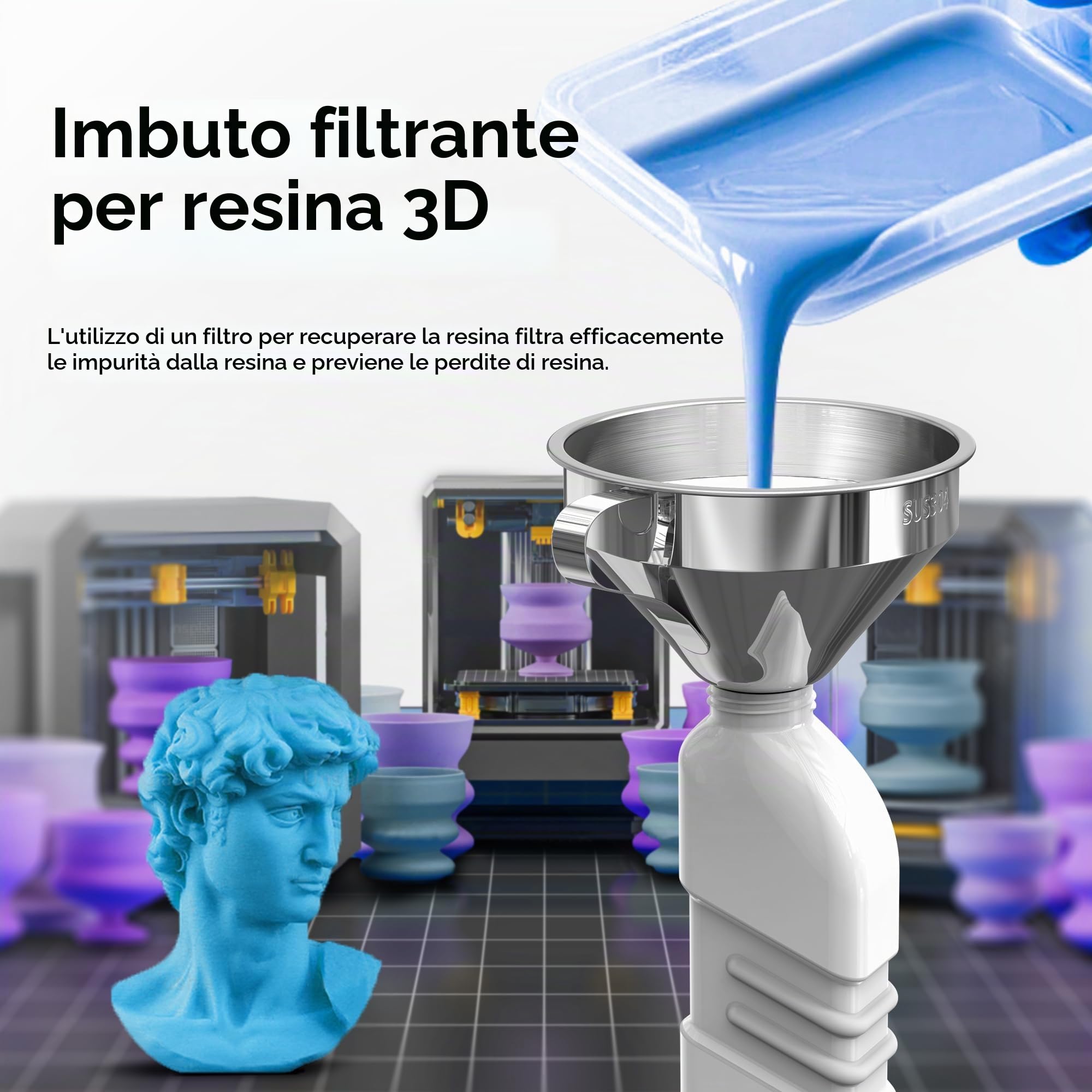 JOREST 5 Pezzi Filtro Resina 3d Kit, Imbuto Con Filtro Acciaio Inossidabile + Pennello + Spugne Abrasive, Accessori Stampante 3d Resina per Anycubic Sla/Elegoo Mars