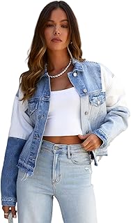 Sky Blue Color Block Denim Patchwork Frayed Hem Jacket