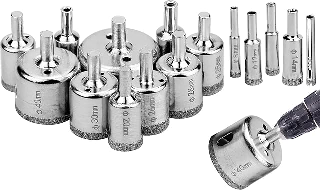 15 Pcs Diamond Drill Bit Sets, 6-50mm Tile Hole Cutter Set Diamond Hole Saw for Glass, Ceramics, Porcelain, Ceramic Tile
