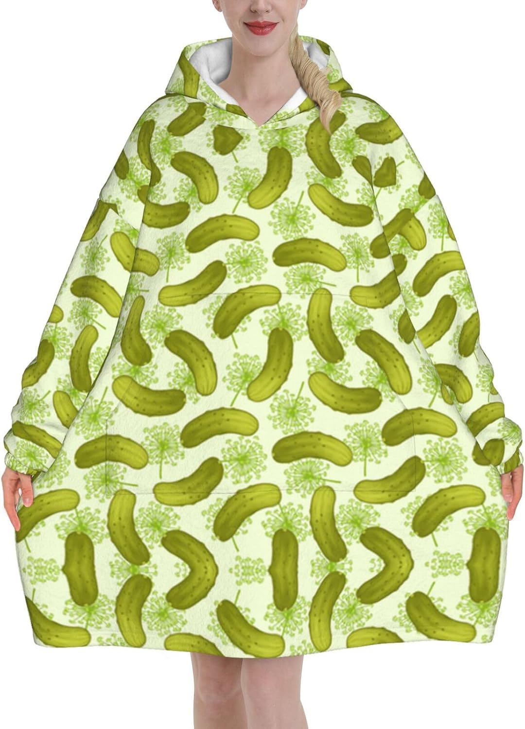 Sushi Dill Pickles Print Blanket Hoodie Fleece Sweatshirt Blanket With Sleeves And Pockets