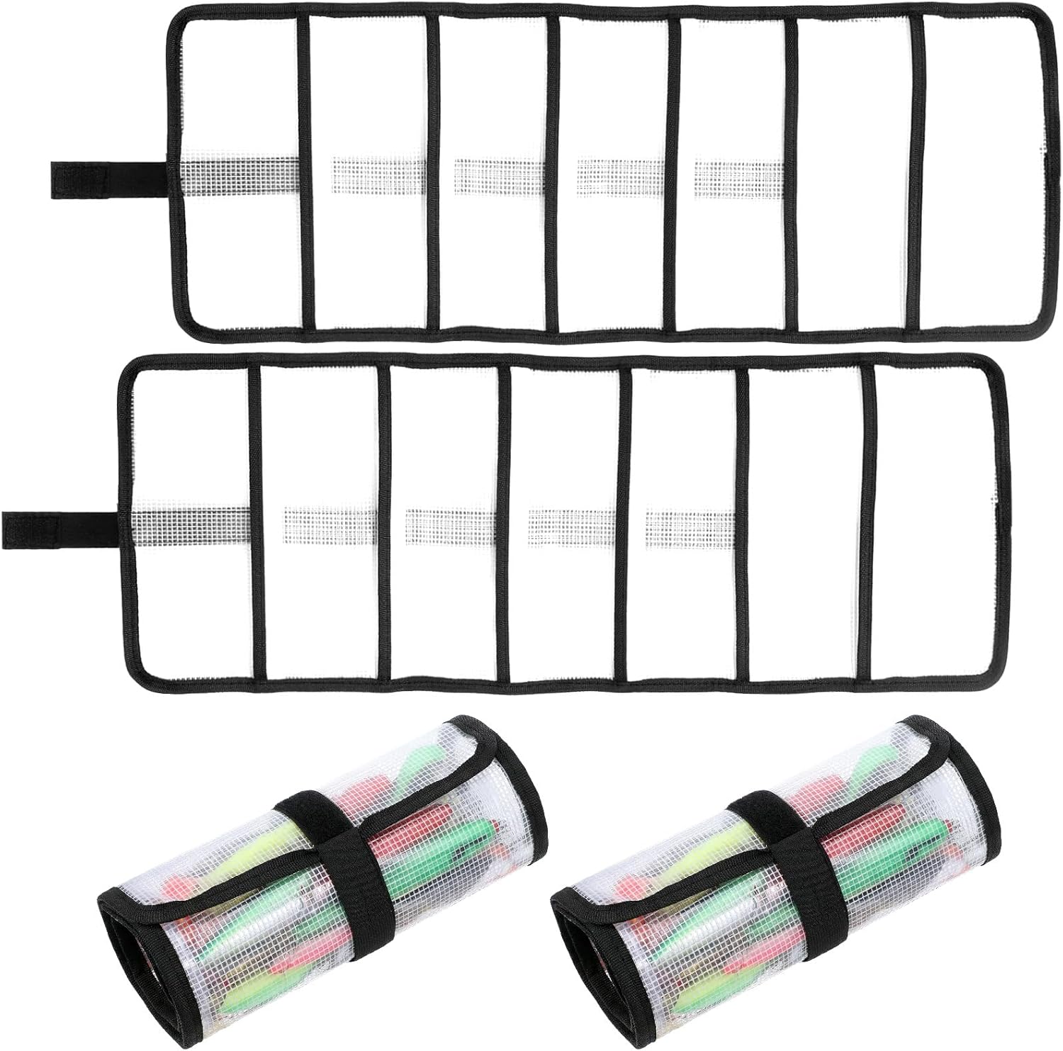 4 Pcs Roll Up Fishing Lure Wraps Set Durable Lure Bag 6 Pocket PVC Protective Cover Saltwater Hook Covers Fabric Lures Protector Trolling Lures Tackle Bag