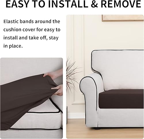 Miniatura 4 de Easy-Going Fundas de cojín 100% impermeables para asiento de sofá, fundas elásticas de muebles, para niños, mascotas, cojín de silla, chocolate