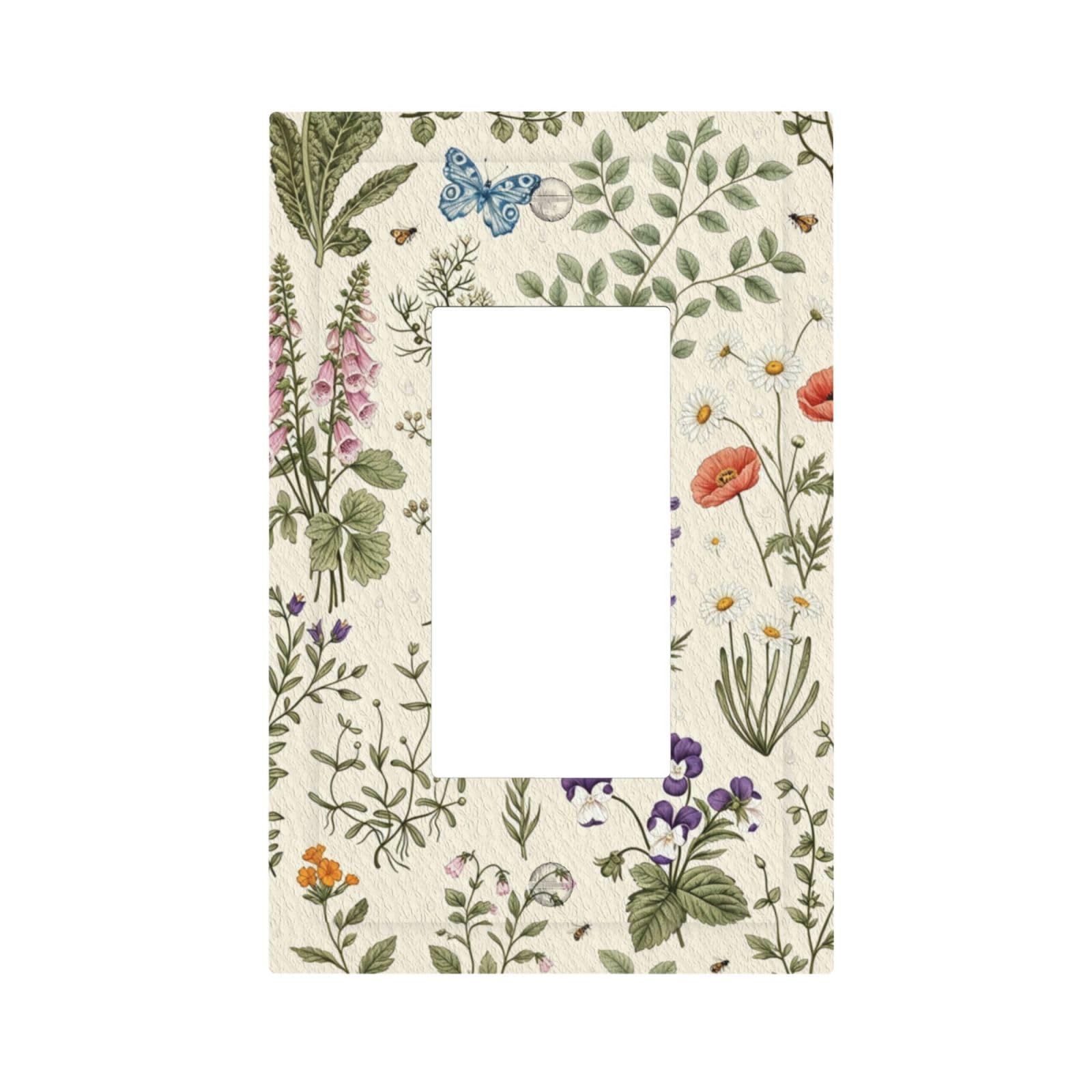 Dwbguo Decorative Outlet Covers Vintage Botanical Wildflower 1 Gang Rocker Light Switch Covers Cottagecore Vintage Floral Single Decora Gfci Device Wall Plate for Bedroom Bathroom Home Decor