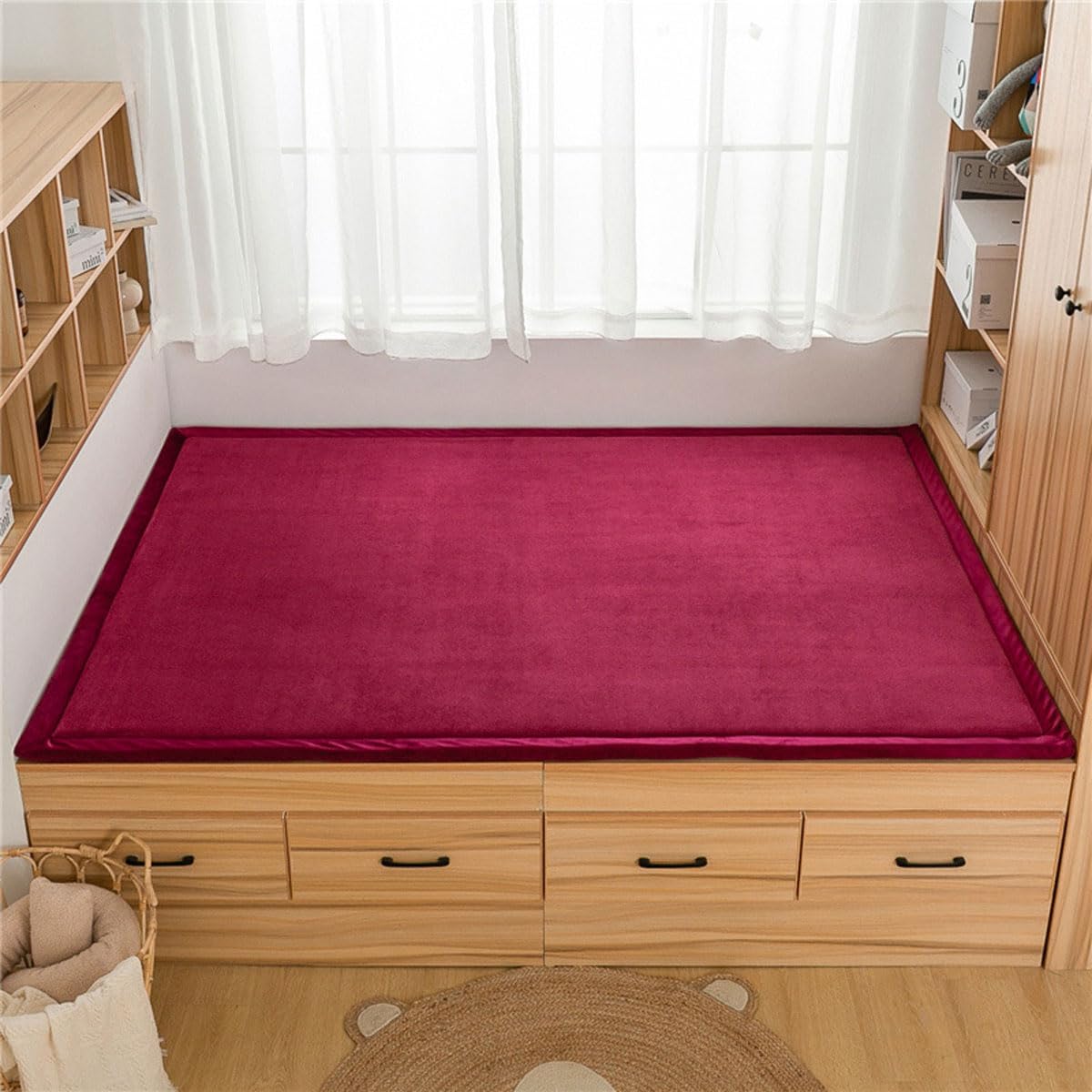 Single tree forest Large Area Rug, 2cm Thick Kids Carpet-Claret-200 * 220cm — image 1