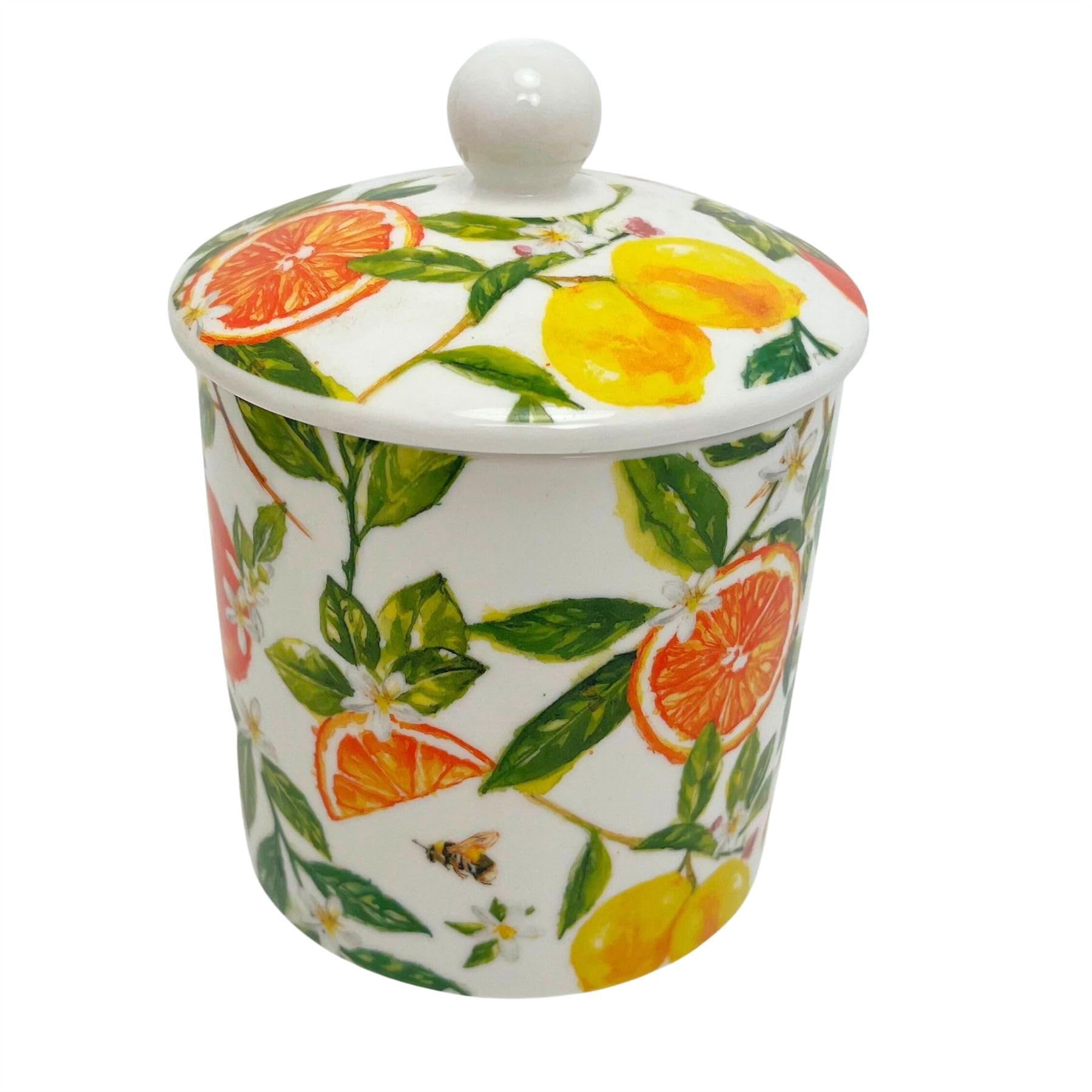 Carousel Home Oranges & Lemons Ceramic Jar, 500ml Airtight Kitchen Food Storage Container with Citrus Design - 14.5cm