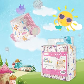 Adult Printed Diapers,Large-Fox and Bear, 7 Pieces for Men and Women - Leak Protection Heavy Absorbency Protection Diapers