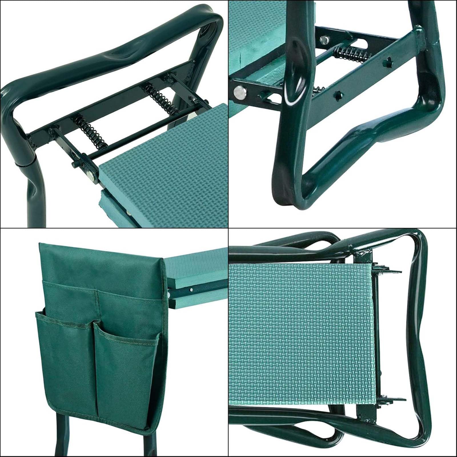 Gartenhocker Kniestuhl Kniebank für gartenarbeit Kniekissen Gartenbank 2 in 1 mit Eva-Schaumkissen und Werkzeugtasche Kniestuhl Kniehilfe Arbeitshocker für Garten 57x44x30 cm (Grün Gartenhocker)