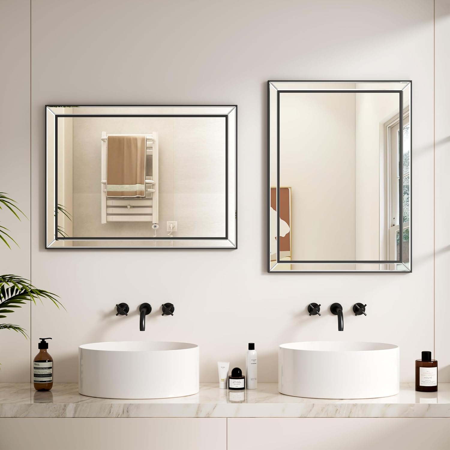 30X22 Inch Black Bathroom Mirror with Double Layer Beveled Edge, Framed Rectangular Vanity Wall Bathroom Mirrors for Over Sink, Bedroom, Living Room, and Hotel, Anti-Corrosion & Easy to Install