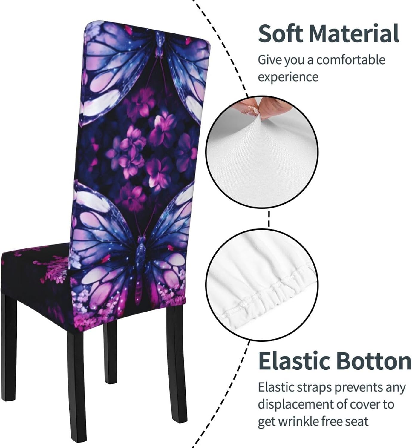 Sparkling Butterfly Prints Protection Cover for Dining Chair - Stretchable Chair Throw Covers for Dining Room, Hotel Event Party