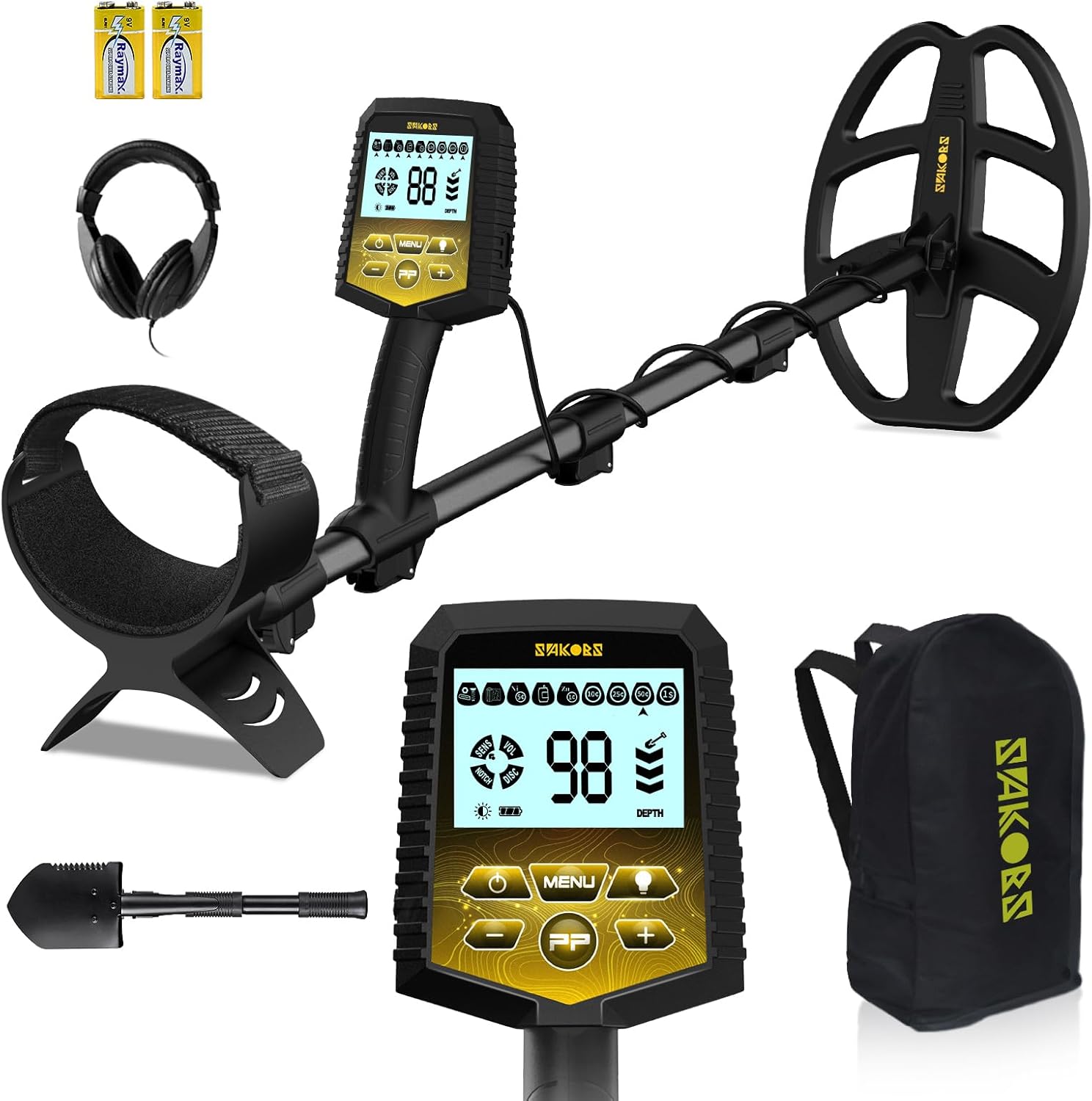 SAKOBS Metal Detector for Adults Professional - 2.7 lbs Lightweight Foldable Gold Finder with 11" IP68 Waterproof DD Coil, Upgraded DSP Chip for 12.8" Depth and 9 Target Types for Beach/Gold Hunting