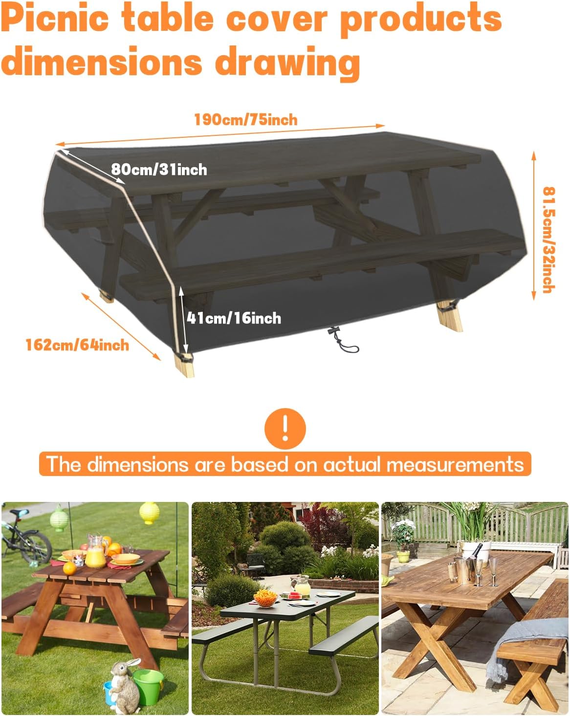 420D Picnic Table Cover with Bench Covers , Outdoor Patio Chair Covers Waterproof Tough Canvas Dust Wind Proof Anti-UV Outdoor Patio Table Bench Cover PU Coating (Black )