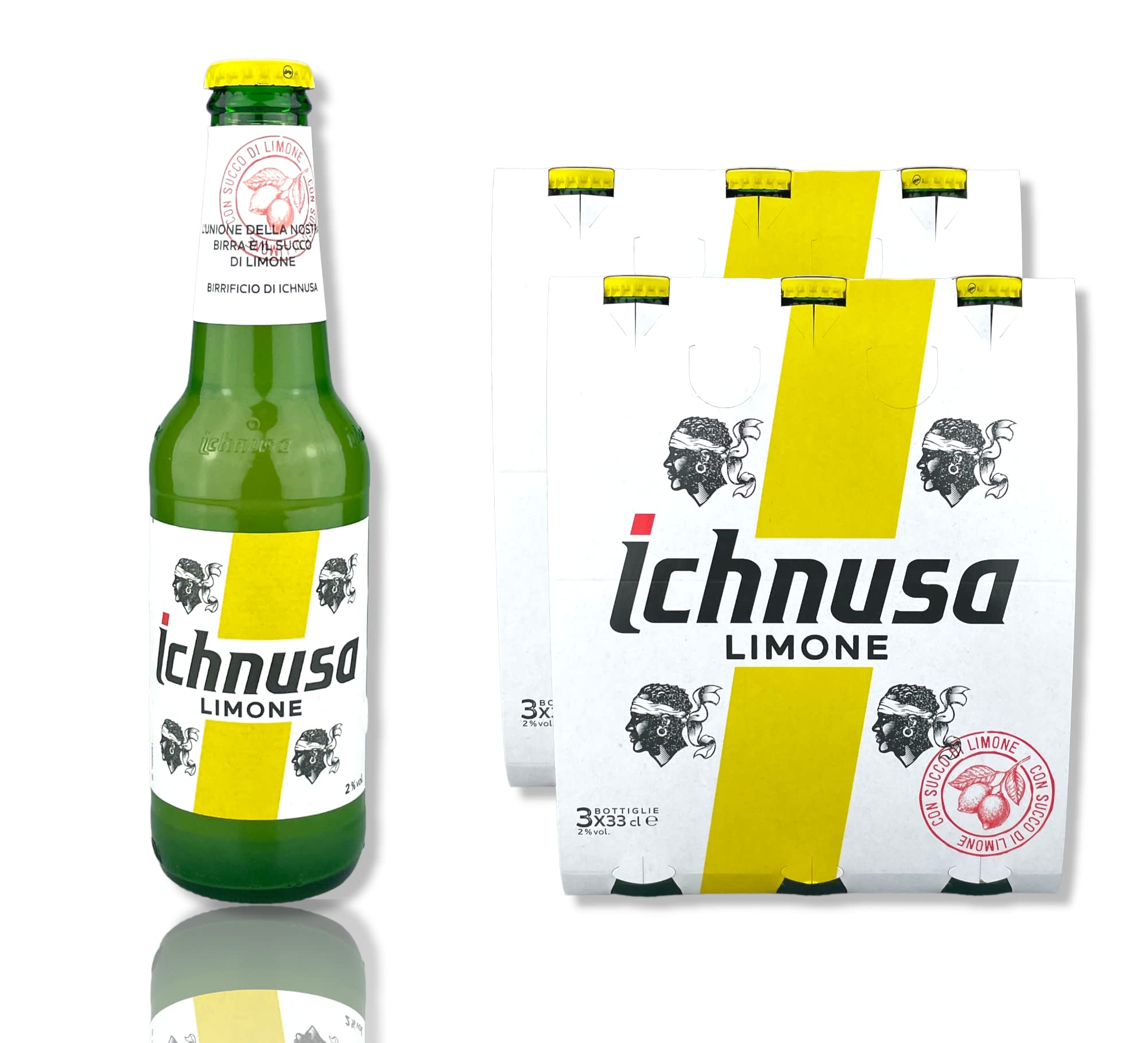 6 x 0,33l Birra Ichnusa Limone Bier - Radler auf sardische Art mit 2% Alc.inkl. Original Bierdeckel