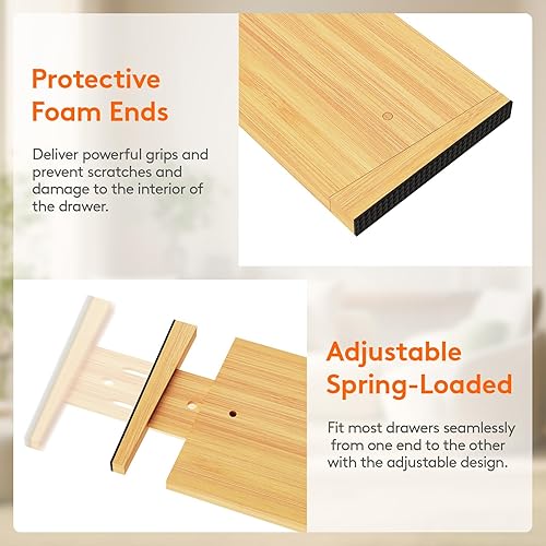 Miniatura 5 de Lifewit Paquete de 6 separadores de cajones de bambú de 6 pulgadas de profundidad, organizadores de cajones expandibles de 17.5 a 22 pulgadas para
