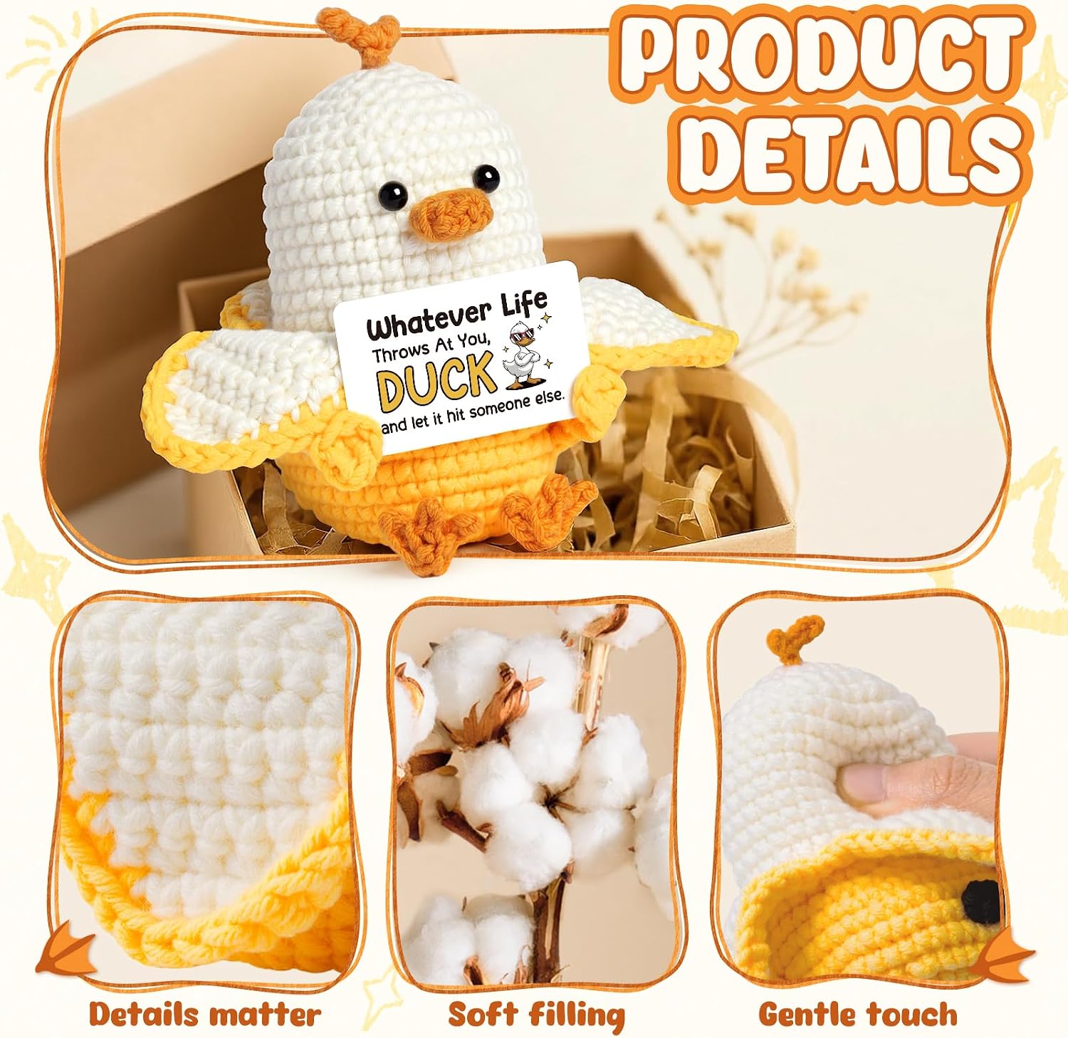 Funny Duck Gifts for Women Men- Handmade Positive Crochet Banana Duck, Farewell Goodbye Gift for Coworker, Birthday Gag Inspiration Graduation Gifts for Teens Friend Sister, White Elephant Gift
