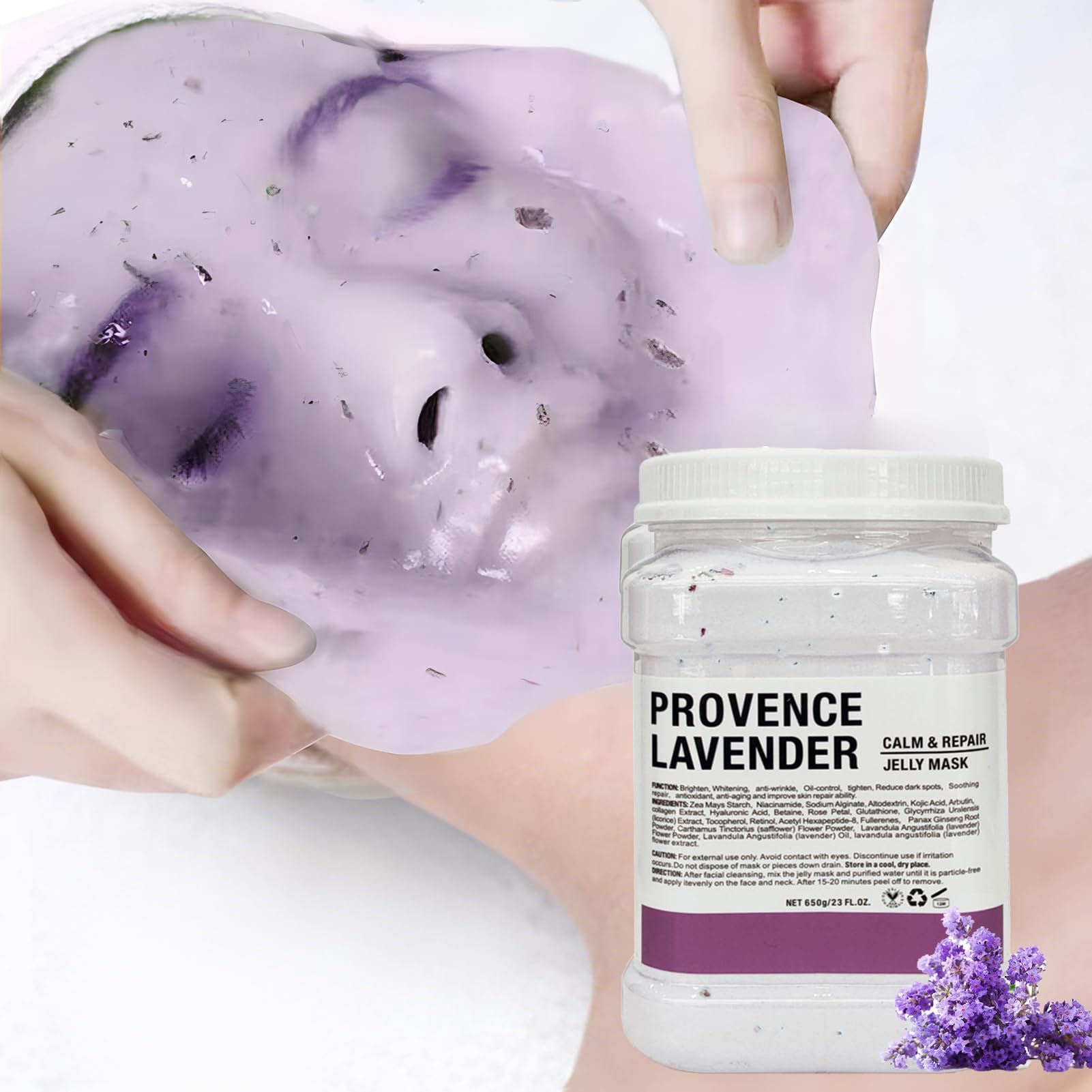 Jelly Mask for Facials Professional Natural Gel Face Masks, Hyaluronic acid Hydrating Rubber Mask Jar Face Mask SkinCare 23 Fl Oz (Lavender)