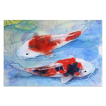 錦鯉 水彩画 Amazon.com: Henok 無框帆布印刷牆壁藝術,錦鯉魚水彩中型油畫
