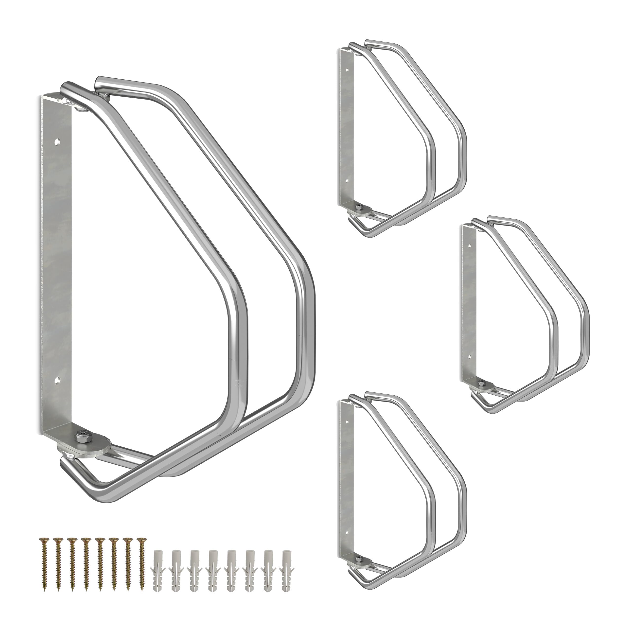 Relaxdays Support Mural pour vélo, Lot de 4, Acier Robuste, râtelier Garage, pivotant à 180°, Porte-vélo, argenté