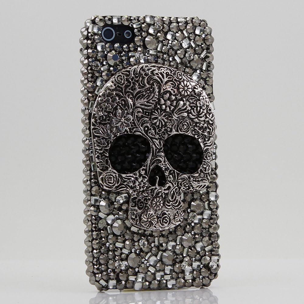 iPhone 6S Bling Case, iPhone 6 Case - LUXADDICTION® [Premium Quality] 3D Handmade Crystallized Bling Case Swarovski Crystals Diamond Sparkle Large Skull Grey Design Cover for iPhone 6 / 6S