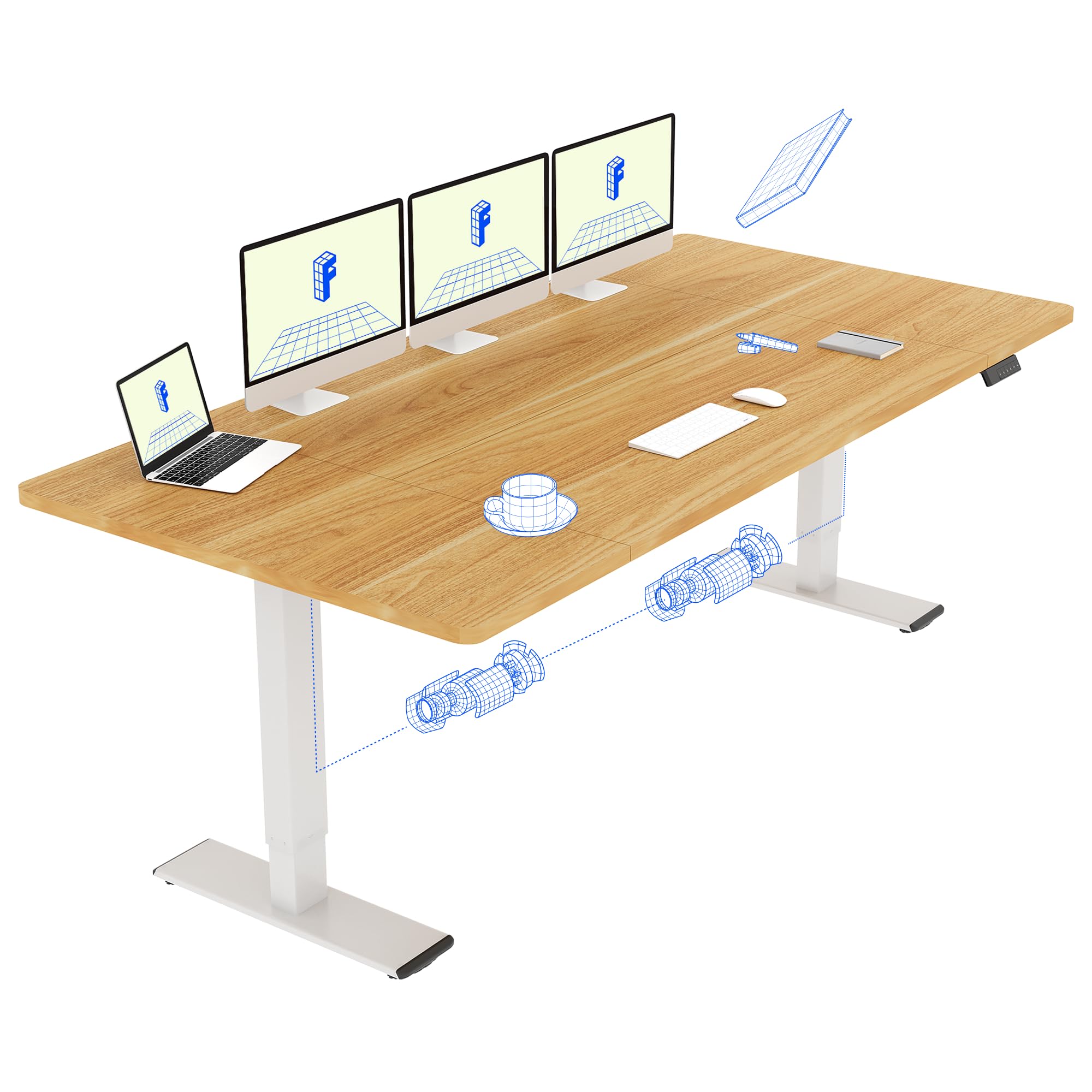 FLEXISPOT Bureau Assis Debout 200 x 80 cm avec 2 Moteurs Puissants, Table Stable Réglable en Hauteur, Bureau Électrique avec Fonction Mémoire (Blanc + Maple)