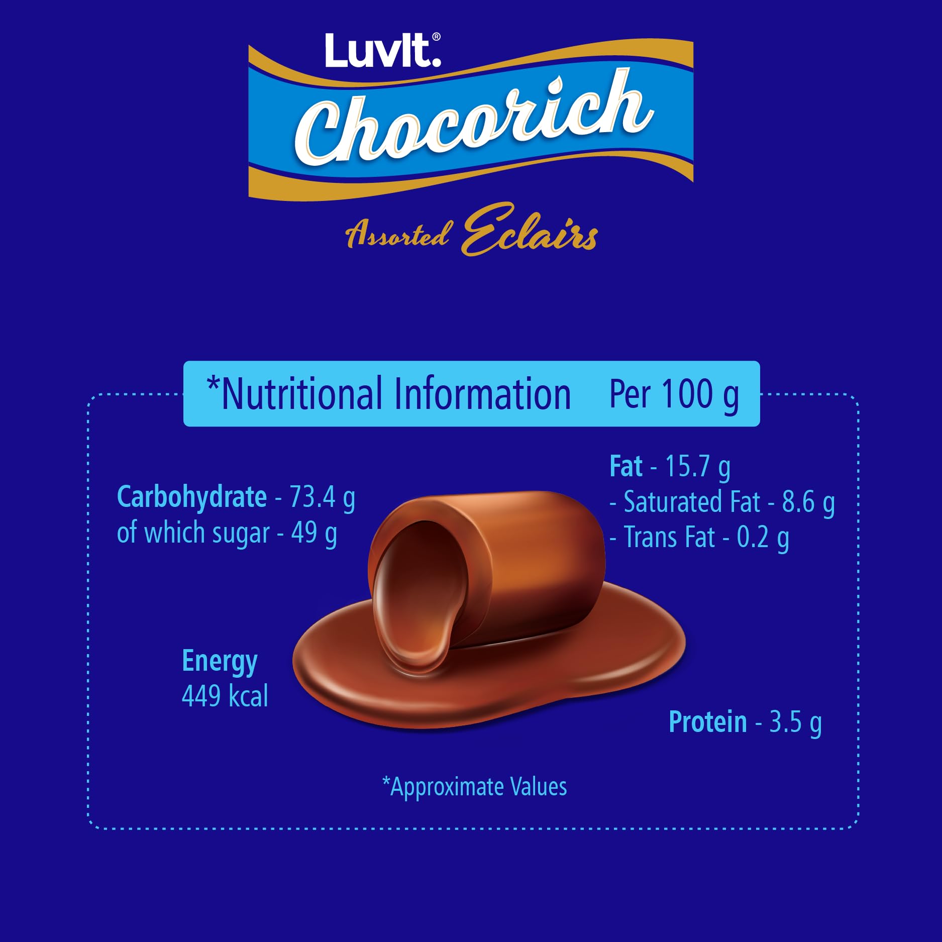 LuvIt. Chocorich Assorted Eclairs Chocolate Birthday Pack | Hazelnut, Dark Choco & Classic | 60 Pieces - 480 Gm - Image 5 thumbnail