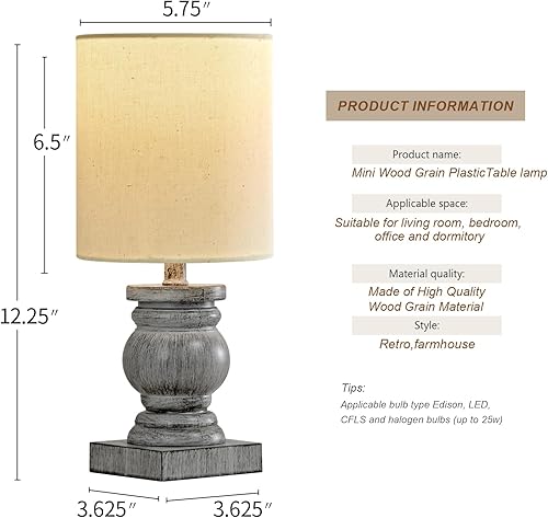 Miniatura 2 de OYEARS Juego de 2 lámparas de mesa pequeñas de 12 pulgadas para dormitorio, sala de estar, lámparas de noche simples y retro de grano de madera,