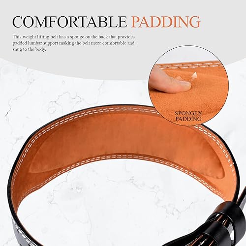 Miniatura 6 de Cinturón de cuero para levantamiento de pesas, 10 agujeros ajustables, 4 y 6 pulgadas de ancho, cinturón de alimentación de doble punta para