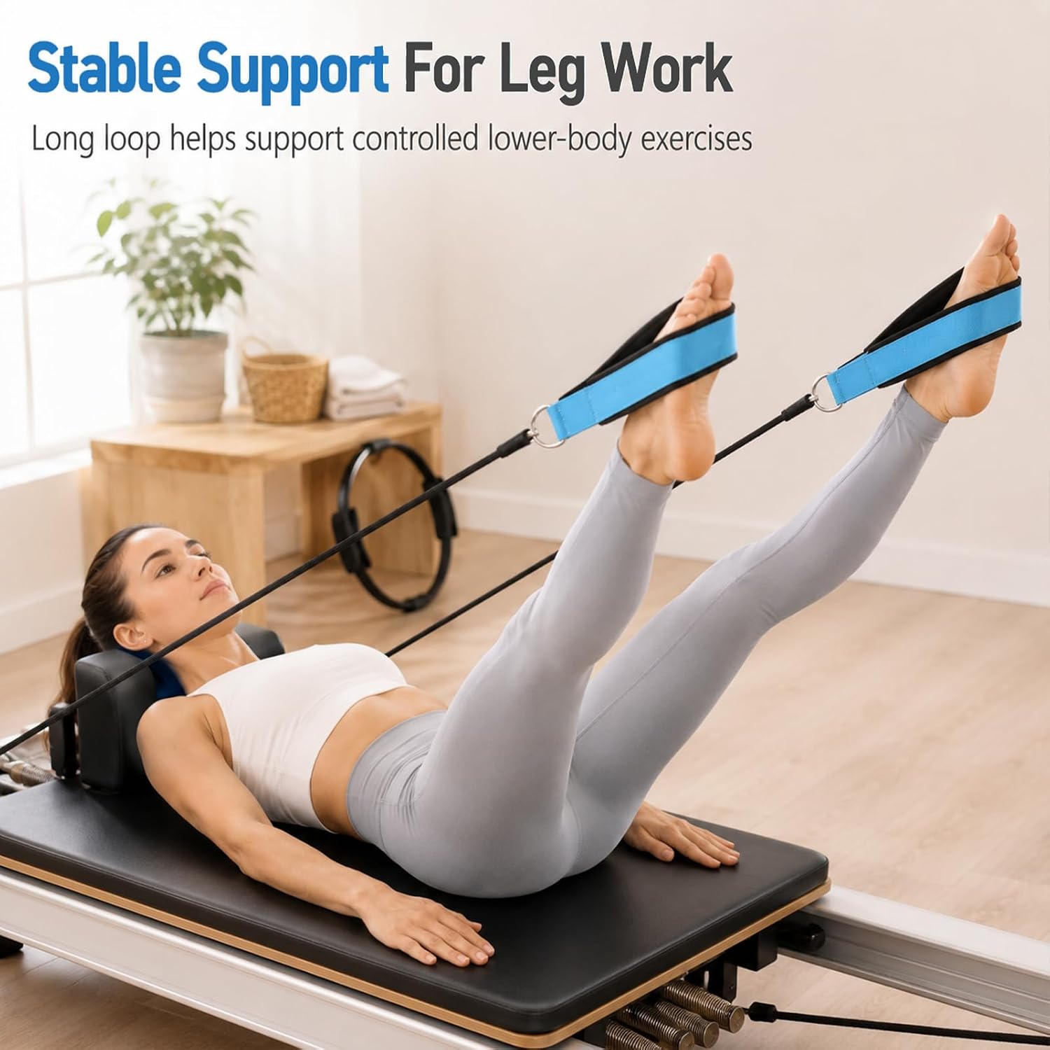 2PCS Pilates Straps, Double Loop D-Ring Exercise Straps, Replacement Yoga Pilates for Home Studio Workout