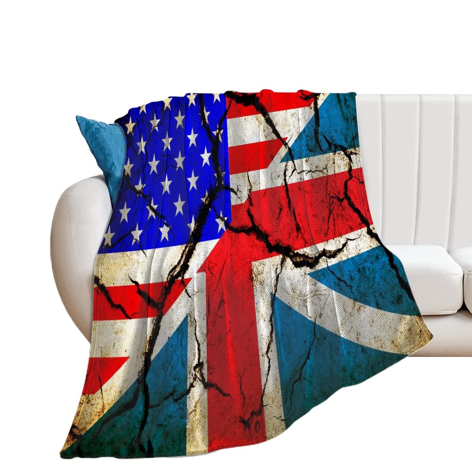 Blankets Retro Usa And England Flag Bed Throw Blanket Fluffy Comfy Blanket Throw For Gifts Travel Adults 50" X 60"