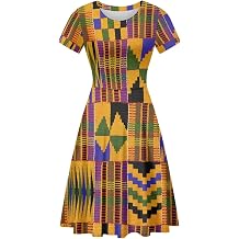 AmzPrint Kente African Ethnic Tribal Print Short Dress for Women Plus Size Colorful Bright Triangle Geometric Dress