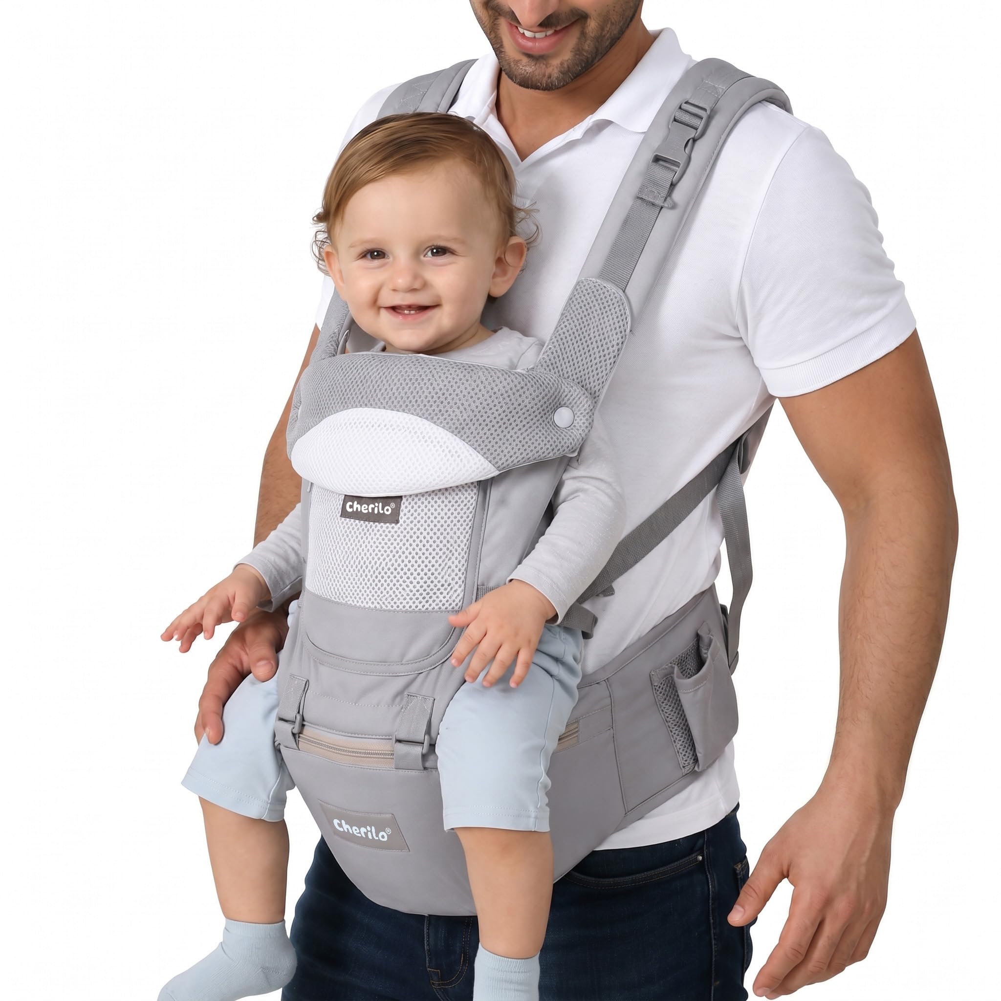 Cherilo Hip Seat Baby Carrier with 4 Carry Positions, Baby Carrier for 0 to 3 Year Baby, Adjustable New Born to Toddler Carrier up to 15 Kgs (Grey)-image-12