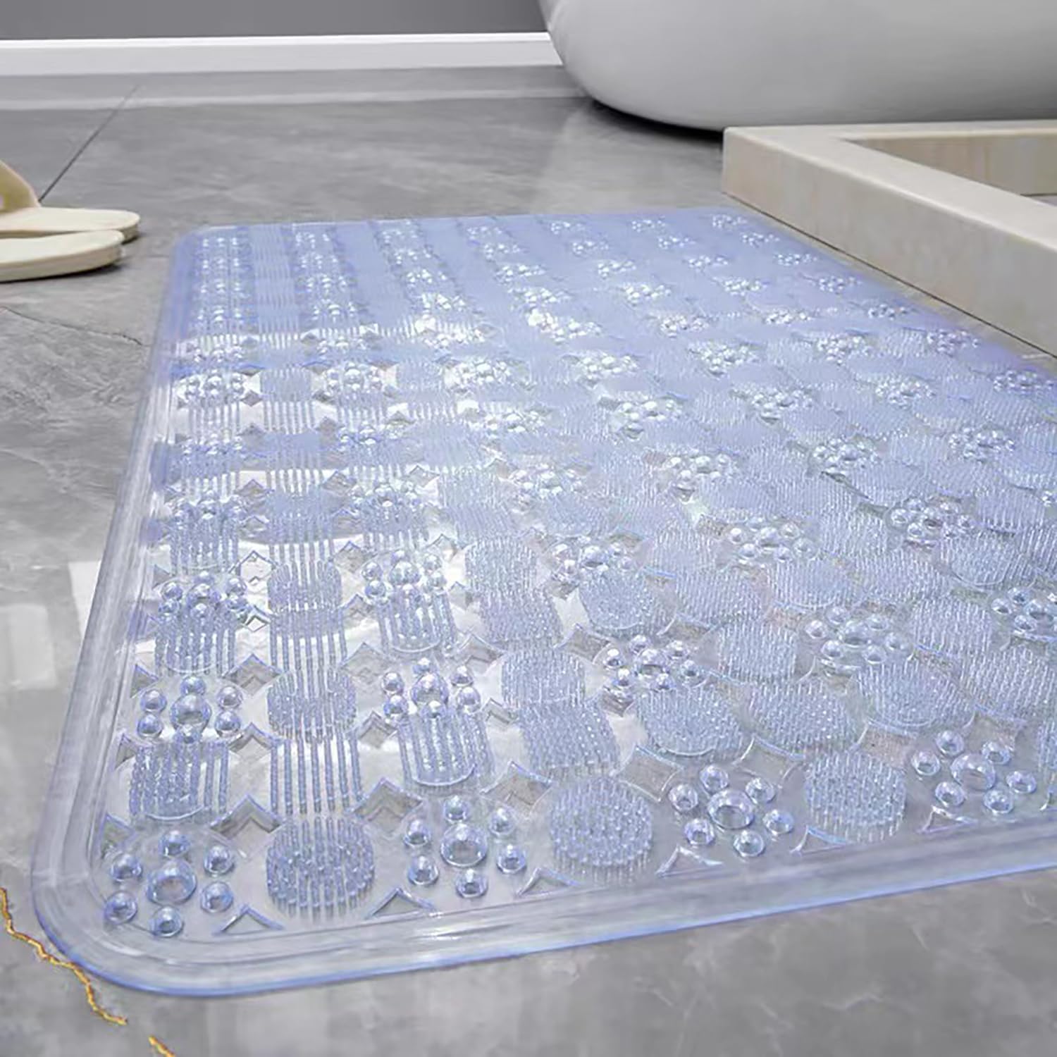 Duschmatte rutschfest 58x88cm,Transparent Antirutschmatte Dusche mit Ablauflöchern und Saugnäpfen,Duscheinlage rutschfest für Duschraum (Weiß)
