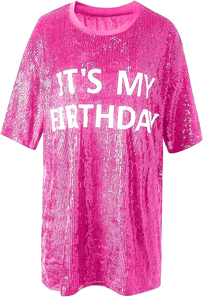 Its My Birthday Dress Women Sequin Party Outfit Shirt Sparkly Glitter Casual Sexy Nightclub Party T-Shirts Tops Dress3