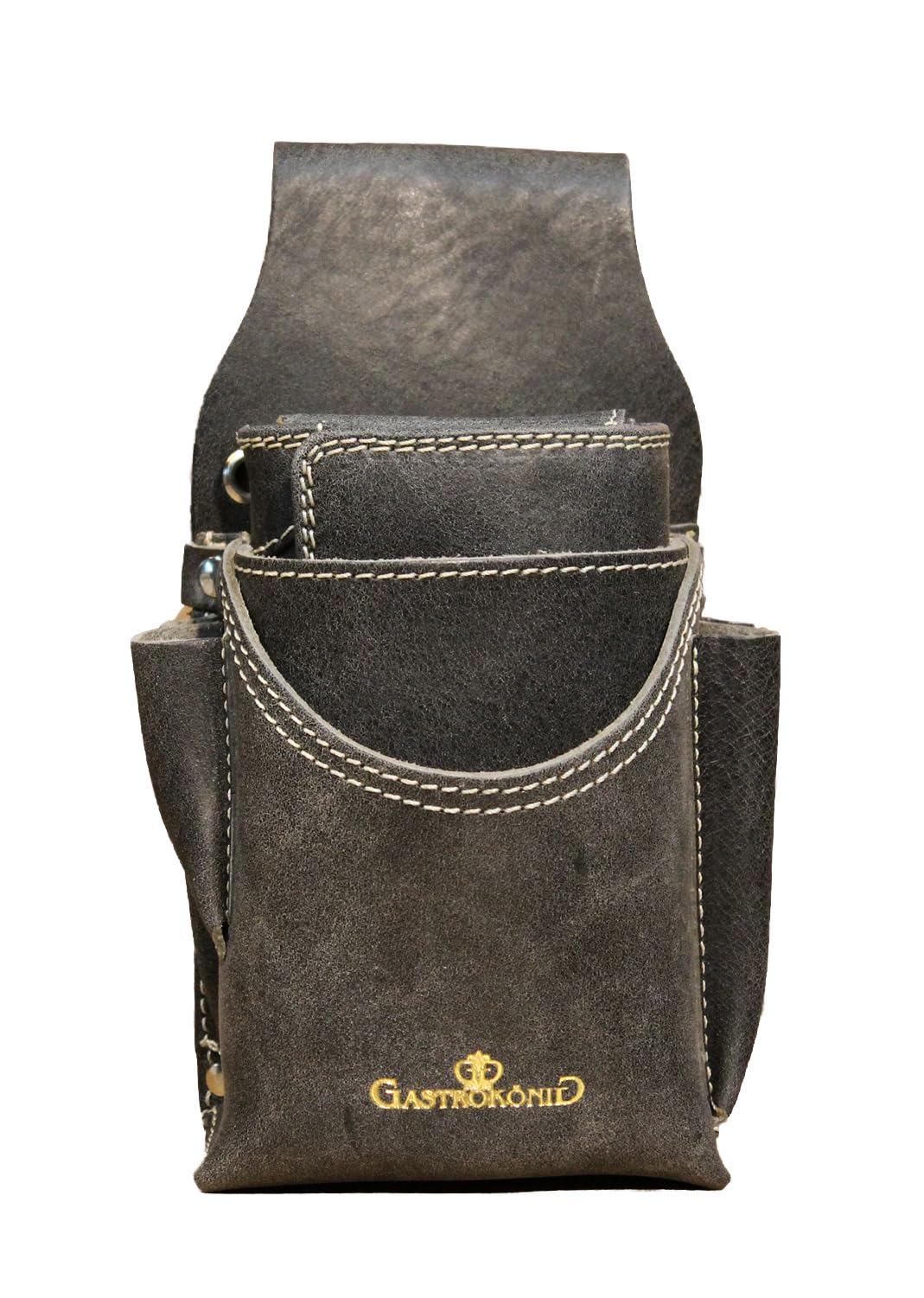 Kellnertaschen-Set, das Original, GARANTIE lebenslang, Kellnergeldtasche, Kellner-Portemonnaie, Kellnerbörse aus Leder, für Männer und Frauen (Edel Bison Graphit)
