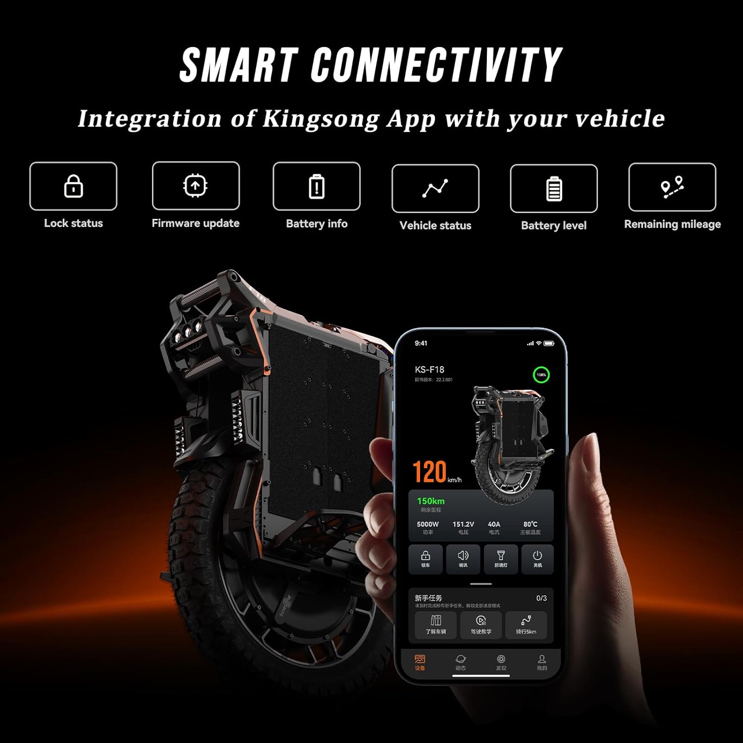 King Song F18 Electric Unicycle, Upgraded 150km Range EUC, 9000W Peak Motor, 100mm Suspension, UL2272 Certified Electric Unicycle for Urban Riding (Black)