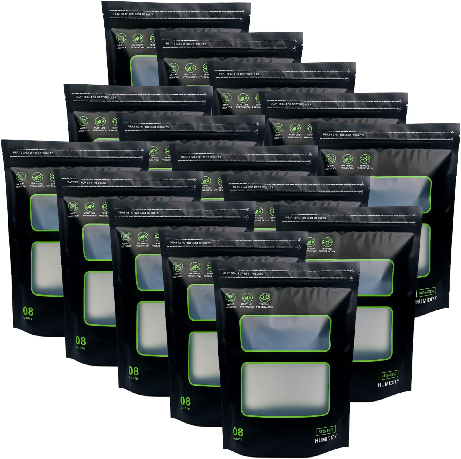 15Pcs 1/2 LB Storage Terp Bags 58%-62% RH 2-Way Humidity Control Bags for Curing & Storage Resealable Humidity Bags (8oz, 1/2lb)