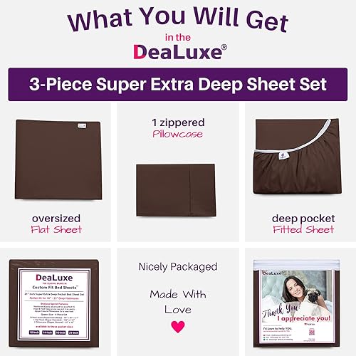 Miniatura 174 de Juego de sábanas de tamaño matrimonial – Juego de sábanas de bolsillo profundo – Juego de 4 piezas con sábana bajera de 21 pulgadas, sábana encimera