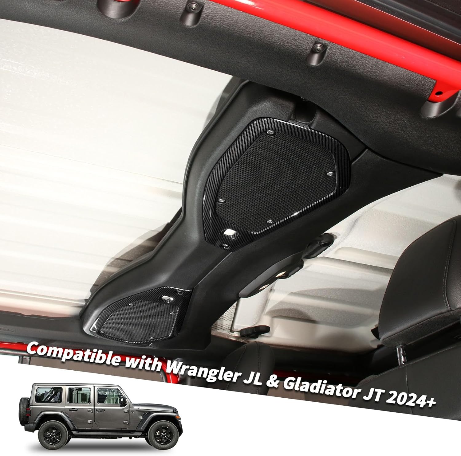 Jimen for JL/JT Speaker Cover, 2PCS Roof Top Speaker Trim Cover Interior Accessories Compatible with Jeep Wrangler JL JLU & Jeep Gladiator JT 2024+ (Carbon Fiber)