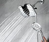 Vista 1 de Conjunto de ducha fija tipo lluvia 2 e 1, de 10 pulgadas, y cabezal de ducha de mano, 10 ajustes de pulverización, desmontable con interruptor