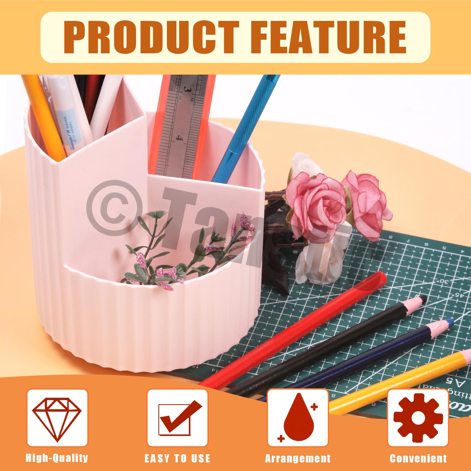 Tanstic 1Pc Pink Rotating Pen Holder - Image 4
