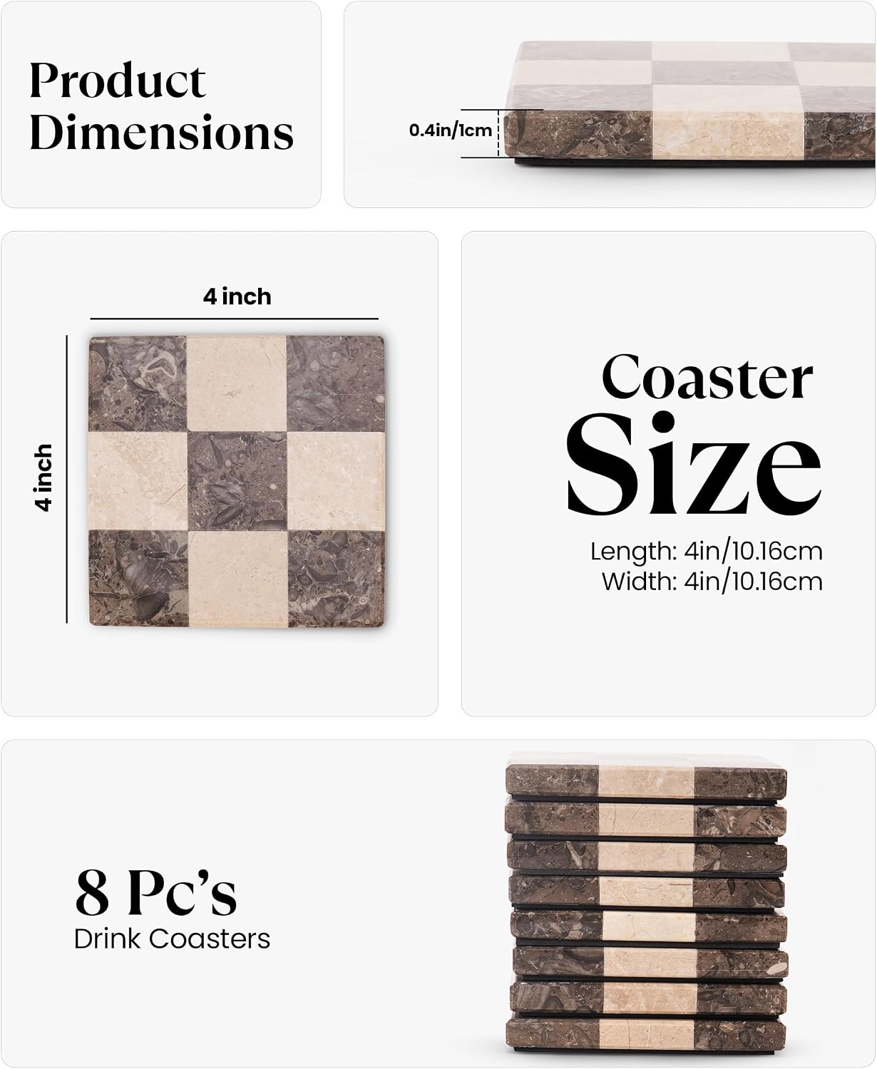 Marble Coasters Set of 8, Oceanic & Verona Handmade 4 inch Stone Coasters, Elegant Table Coaster for Drinks, Durable Kitchen Décor & Home Accessories