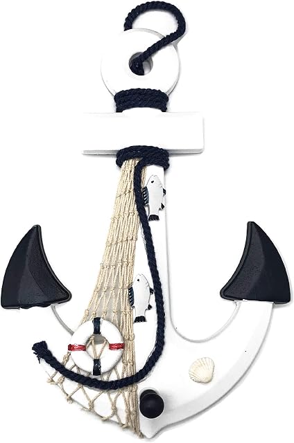 Schneespitze Nautical Marine Decor,Hanging Hook Anchor,Mediterranean Style Decoration,Wall Hanging Decoration,Bathroom Door Decoration,Sea Theme Nautical Decoration Wood Pirate Ship Anchor Hook